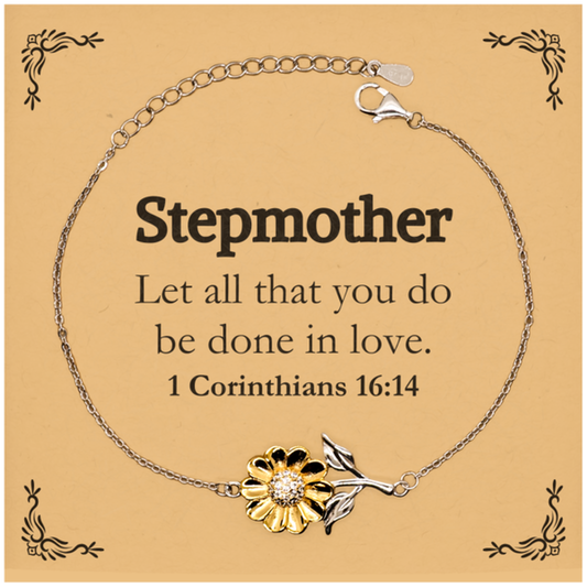 Christian Stepmother Gifts, Let all that you do be done in love, Bible Verse Scripture Sunflower Bracelet, Baptism Confirmation Gifts for Stepmother