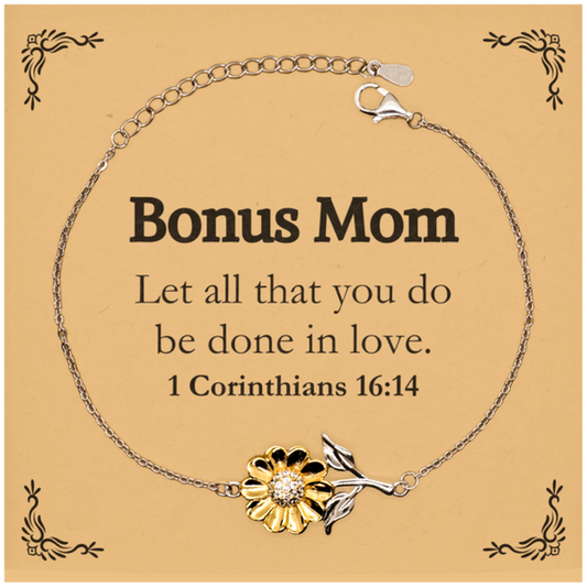 Christian Bonus Mom Gifts, Let all that you do be done in love, Bible Verse Scripture Sunflower Bracelet, Baptism Confirmation Gifts for Bonus Mom