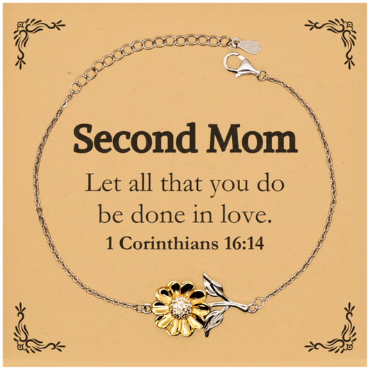 Christian Second Mom Gifts, Let all that you do be done in love, Bible Verse Scripture Sunflower Bracelet, Baptism Confirmation Gifts for Second Mom