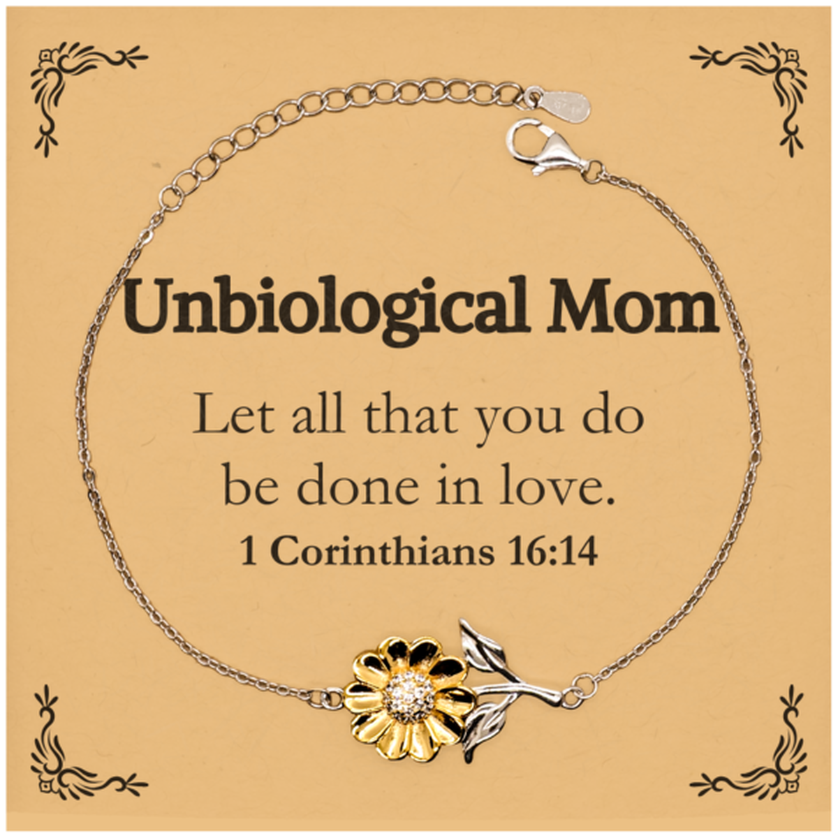 Christian Unbiological Mom Gifts, Let all that you do be done in love, Bible Verse Scripture Sunflower Bracelet, Baptism Confirmation Gifts for Unbiological Mom