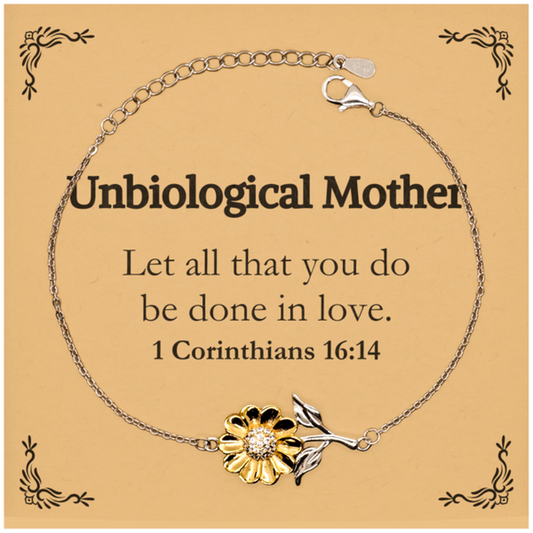 Christian Unbiological Mother Gifts, Let all that you do be done in love, Bible Verse Scripture Sunflower Bracelet, Baptism Confirmation Gifts for Unbiological Mother