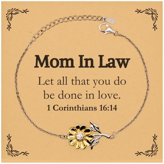 Christian Mom In Law Gifts, Let all that you do be done in love, Bible Verse Scripture Sunflower Bracelet, Baptism Confirmation Gifts for Mom In Law
