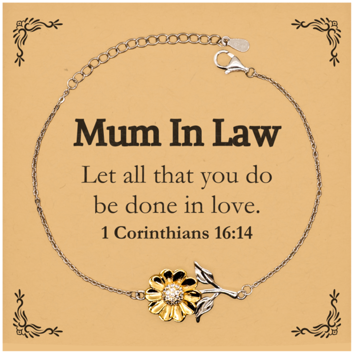 Christian Mum In Law  Gifts, Let all that you do be done in love, Bible Verse Scripture Sunflower Bracelet, Baptism Confirmation Gifts for Mum In Law