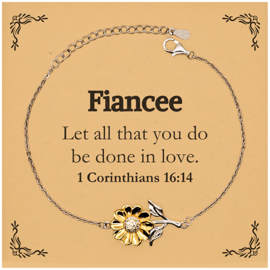 Christian Fiancee Gifts, Let all that you do be done in love, Bible Verse Scripture Sunflower Bracelet, Baptism Confirmation Gifts for Fiancee