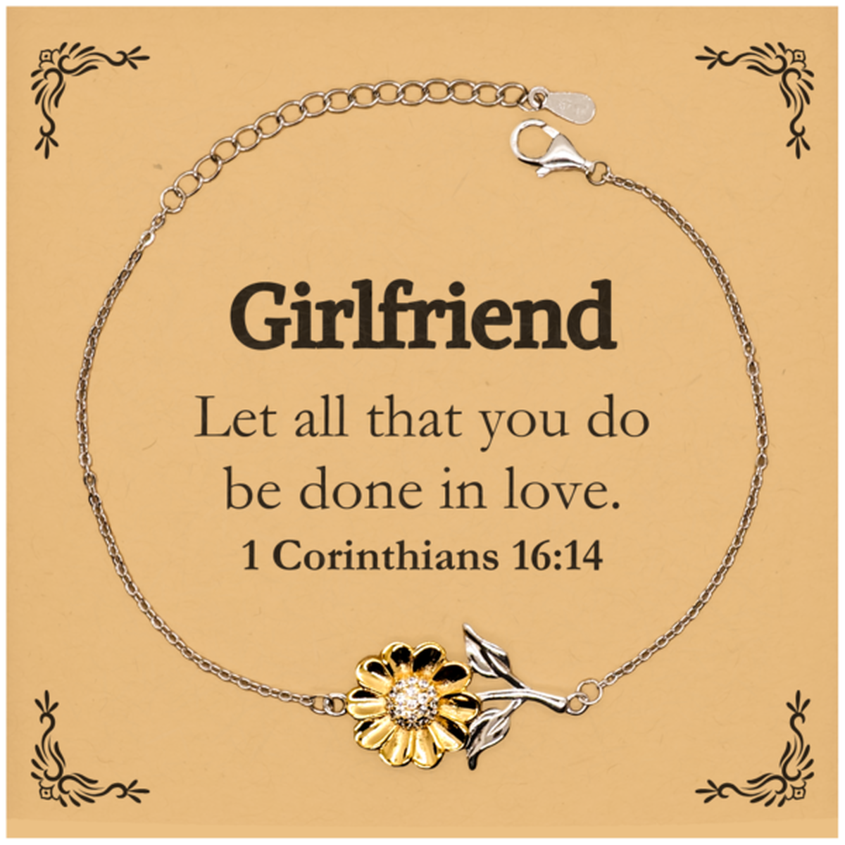 Christian Girlfriend Gifts, Let all that you do be done in love, Bible Verse Scripture Sunflower Bracelet, Baptism Confirmation Gifts for Girlfriend