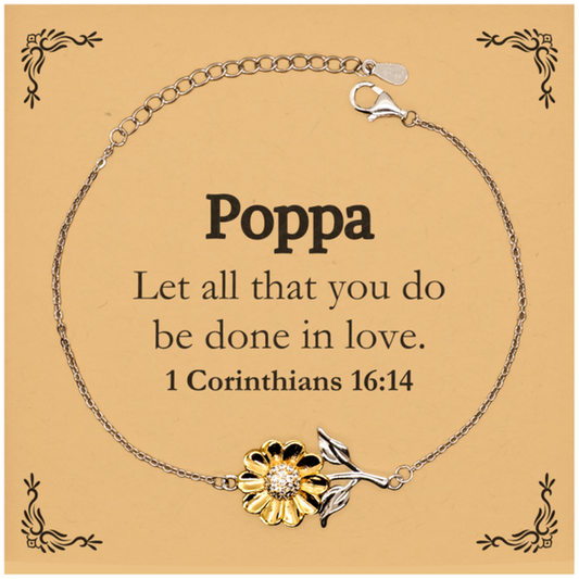 Christian Poppa Gifts, Let all that you do be done in love, Bible Verse Scripture Sunflower Bracelet, Baptism Confirmation Gifts for Poppa