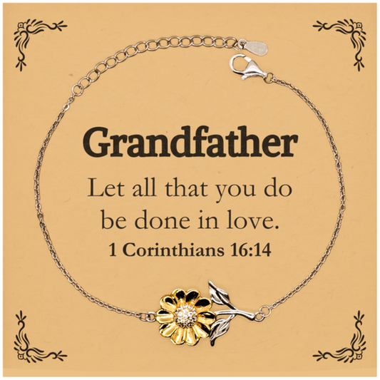 Christian Grandfather Gifts, Let all that you do be done in love, Bible Verse Scripture Sunflower Bracelet, Baptism Confirmation Gifts for Grandfather