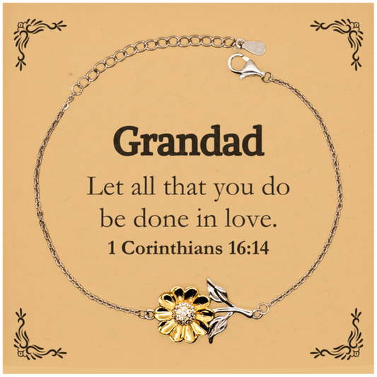 Christian Grandad Gifts, Let all that you do be done in love, Bible Verse Scripture Sunflower Bracelet, Baptism Confirmation Gifts for Grandad