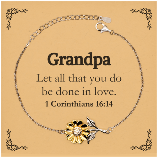 Christian Grandpa Gifts, Let all that you do be done in love, Bible Verse Scripture Sunflower Bracelet, Baptism Confirmation Gifts for Grandpa