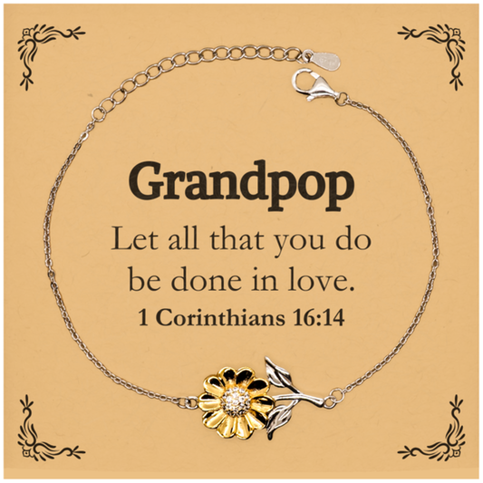 Christian Grandpop Gifts, Let all that you do be done in love, Bible Verse Scripture Sunflower Bracelet, Baptism Confirmation Gifts for Grandpop