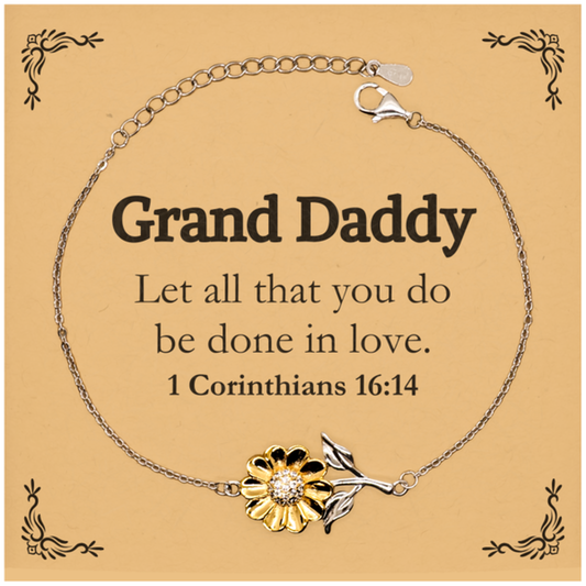 Christian Grand Daddy Gifts, Let all that you do be done in love, Bible Verse Scripture Sunflower Bracelet, Baptism Confirmation Gifts for Grand Daddy