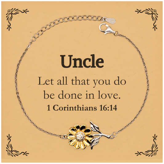 Christian Uncle Gifts, Let all that you do be done in love, Bible Verse Scripture Sunflower Bracelet, Baptism Confirmation Gifts for Uncle