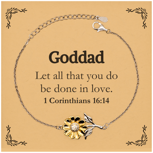 Christian Goddad Gifts, Let all that you do be done in love, Bible Verse Scripture Sunflower Bracelet, Baptism Confirmation Gifts for Goddad