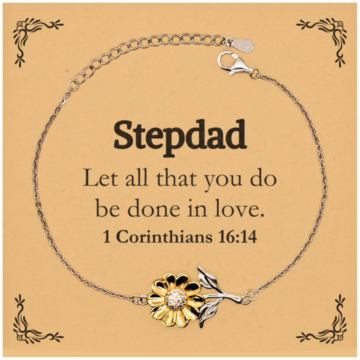 Christian Stepdad Gifts, Let all that you do be done in love, Bible Verse Scripture Sunflower Bracelet, Baptism Confirmation Gifts for Stepdad