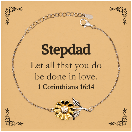 Christian Stepdad Gifts, Let all that you do be done in love, Bible Verse Scripture Sunflower Bracelet, Baptism Confirmation Gifts for Stepdad