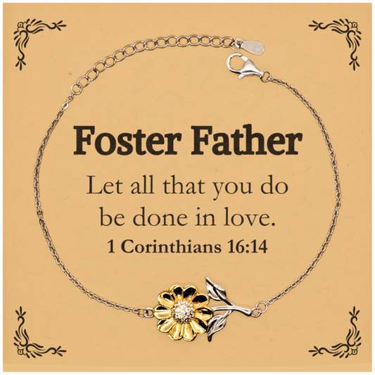 Christian Foster Father Gifts, Let all that you do be done in love, Bible Verse Scripture Sunflower Bracelet, Baptism Confirmation Gifts for Foster Father