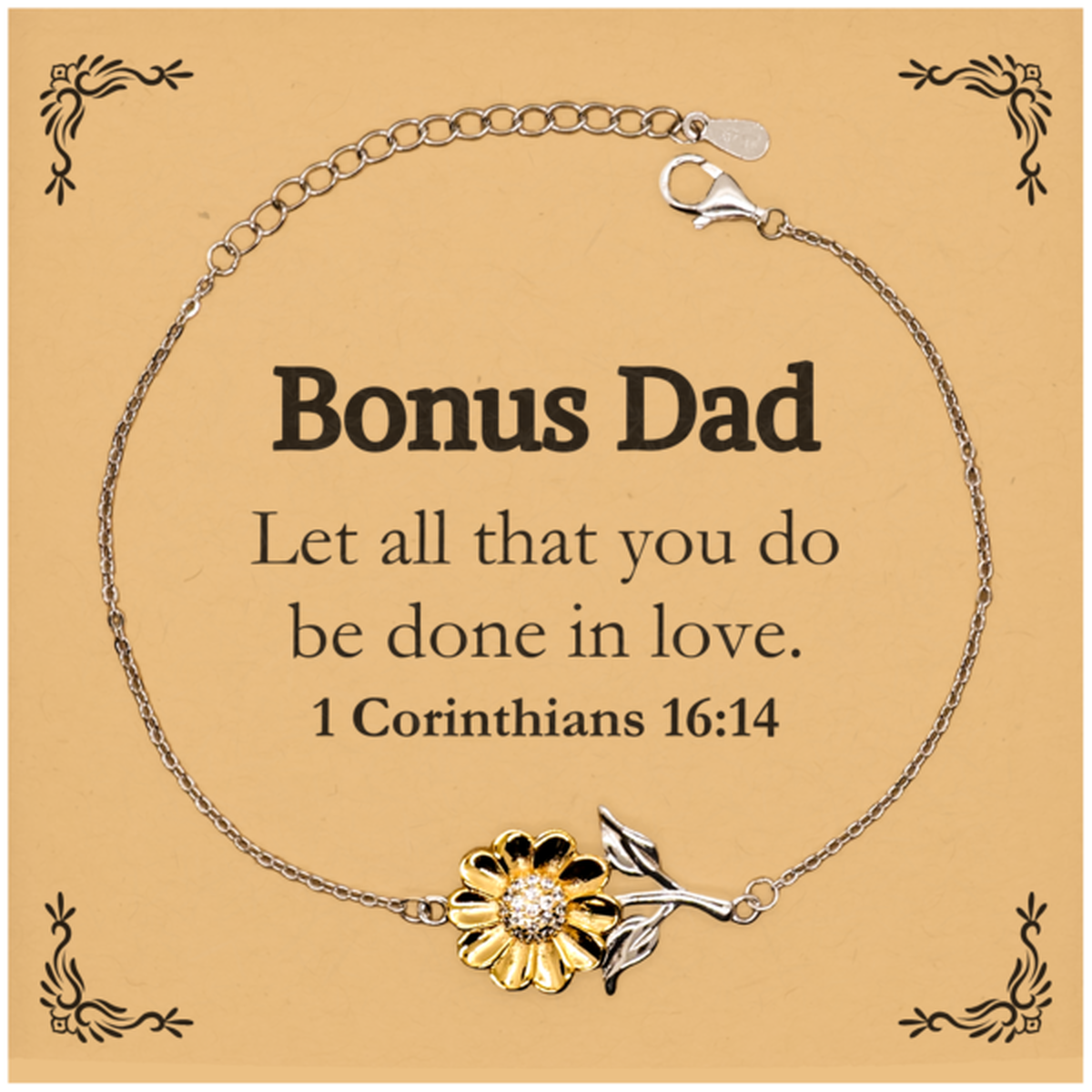 Christian Bonus Dad Gifts, Let all that you do be done in love, Bible Verse Scripture Sunflower Bracelet, Baptism Confirmation Gifts for Bonus Dad