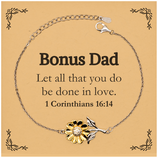 Christian Bonus Dad Gifts, Let all that you do be done in love, Bible Verse Scripture Sunflower Bracelet, Baptism Confirmation Gifts for Bonus Dad