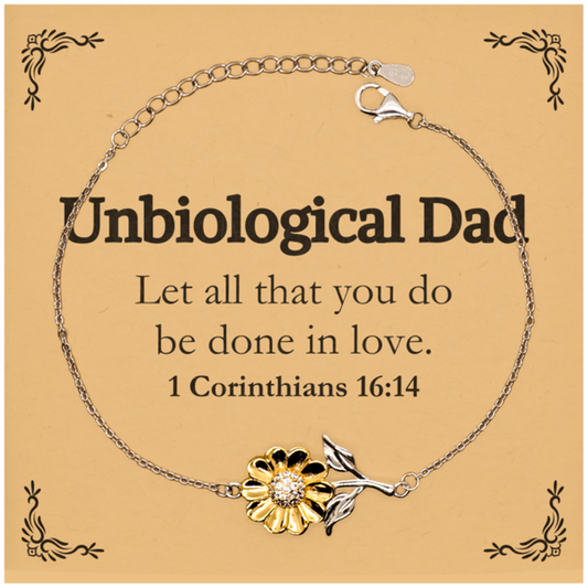 Christian Unbiological Dad Gifts, Let all that you do be done in love, Bible Verse Scripture Sunflower Bracelet, Baptism Confirmation Gifts for Unbiological Dad
