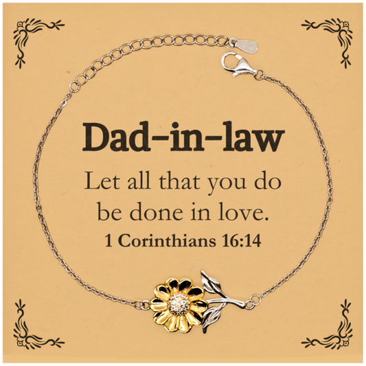 Christian Dad-in-law Gifts, Let all that you do be done in love, Bible Verse Scripture Sunflower Bracelet, Baptism Confirmation Gifts for Dad-in-law