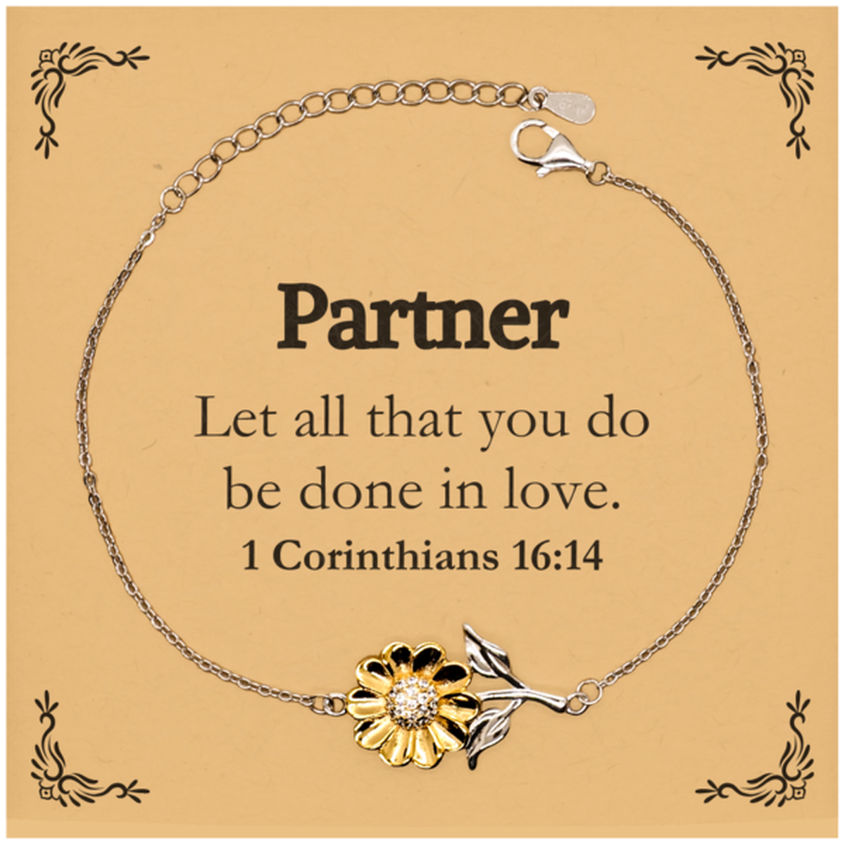 Christian Partner Gifts, Let all that you do be done in love, Bible Verse Scripture Sunflower Bracelet, Baptism Confirmation Gifts for Partner