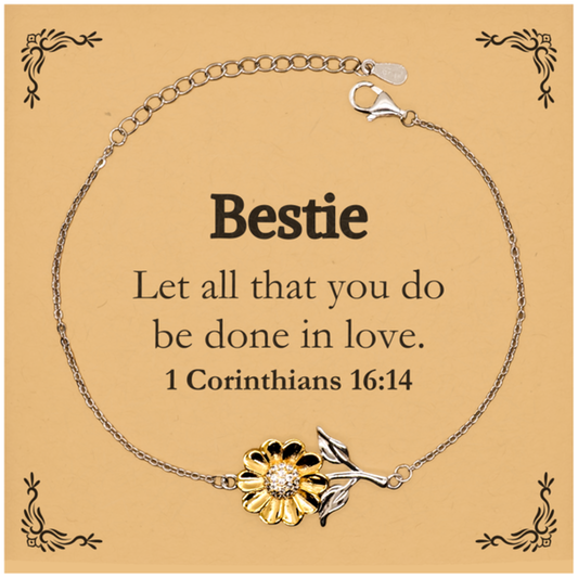 Christian Bestie Gifts, Let all that you do be done in love, Bible Verse Scripture Sunflower Bracelet, Baptism Confirmation Gifts for Bestie