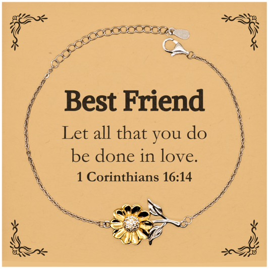 Christian Best Friend Gifts, Let all that you do be done in love, Bible Verse Scripture Sunflower Bracelet, Baptism Confirmation Gifts for Best Friend