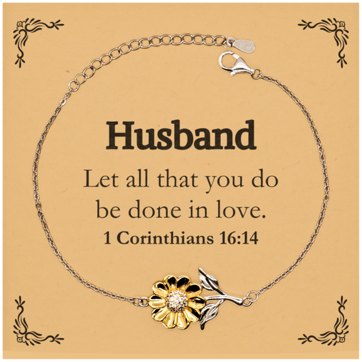 Christian Husband Gifts, Let all that you do be done in love, Bible Verse Scripture Sunflower Bracelet, Baptism Confirmation Gifts for Husband