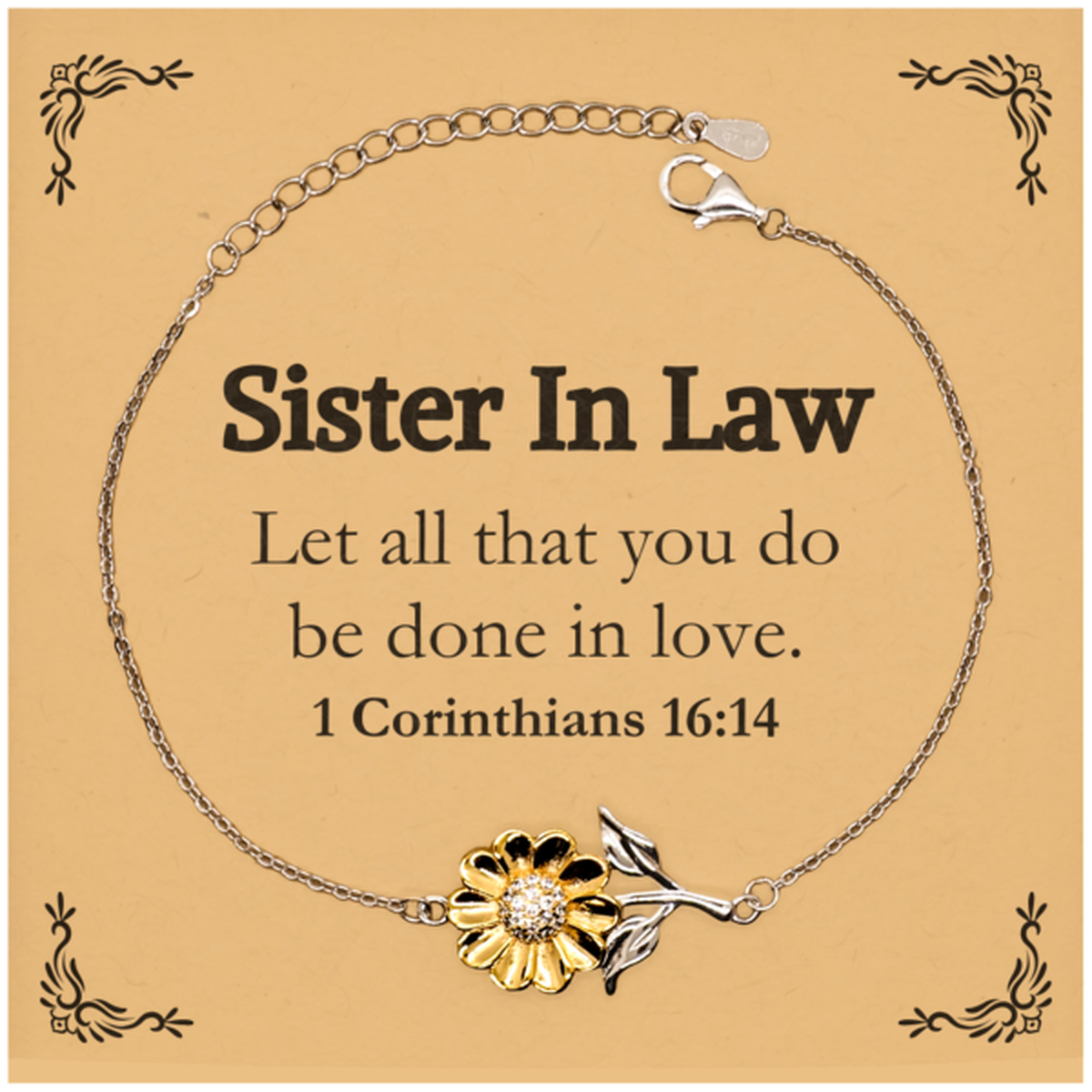 Christian Sister In Law Gifts, Let all that you do be done in love, Bible Verse Scripture Sunflower Bracelet, Baptism Confirmation Gifts for Sister In Law