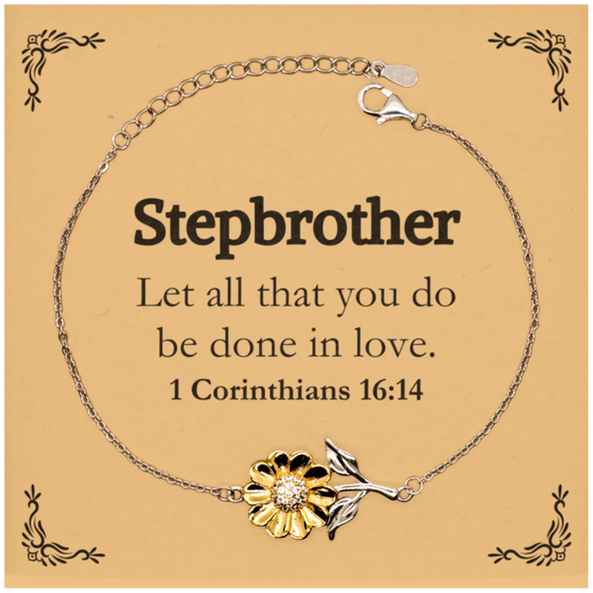 Christian Stepbrother Gifts, Let all that you do be done in love, Bible Verse Scripture Sunflower Bracelet, Baptism Confirmation Gifts for Stepbrother