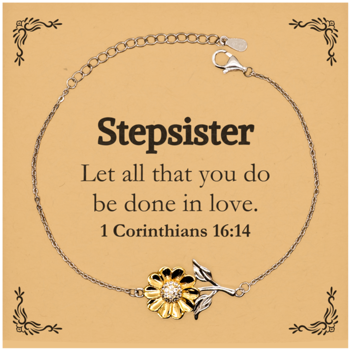 Christian Stepsister Gifts, Let all that you do be done in love, Bible Verse Scripture Sunflower Bracelet, Baptism Confirmation Gifts for Stepsister