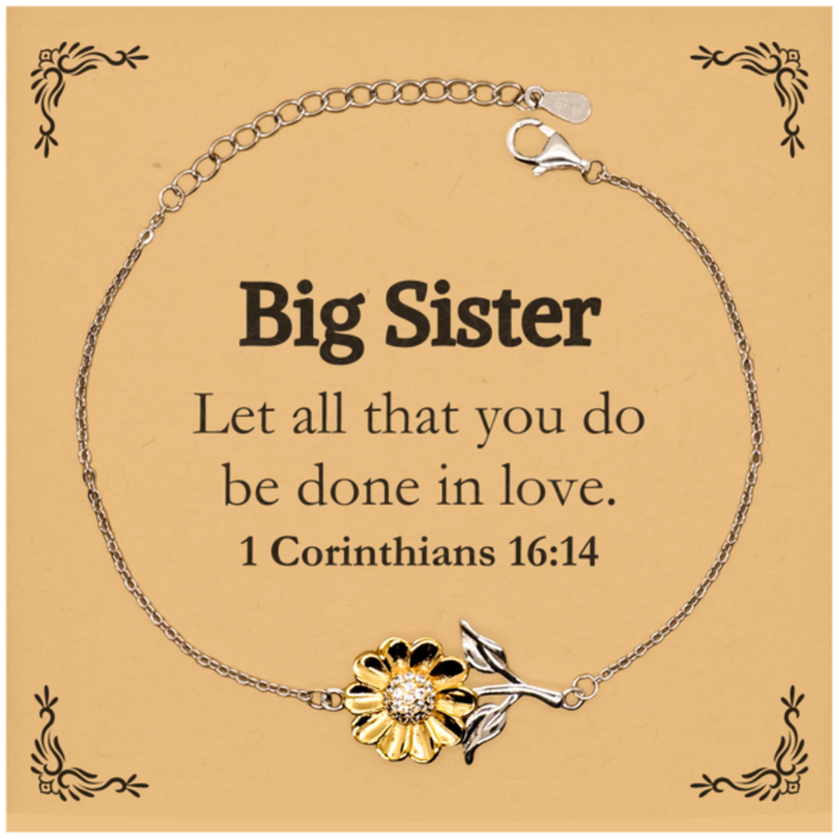 Christian Big Sister Gifts, Let all that you do be done in love, Bible Verse Scripture Sunflower Bracelet, Baptism Confirmation Gifts for Big Sister