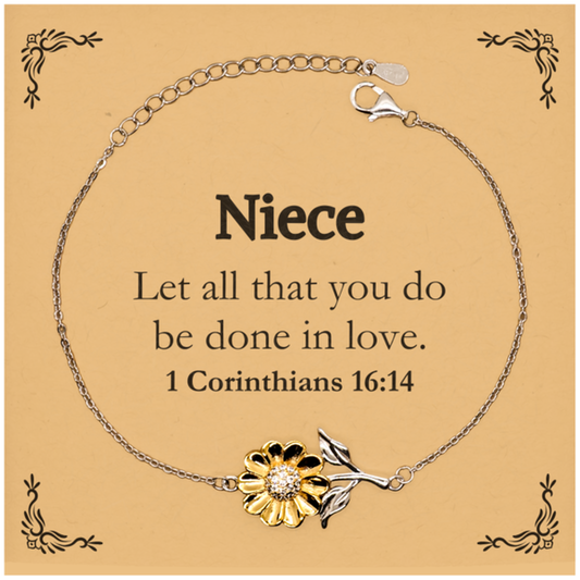 Christian Niece Gifts, Let all that you do be done in love, Bible Verse Scripture Sunflower Bracelet, Baptism Confirmation Gifts for Niece