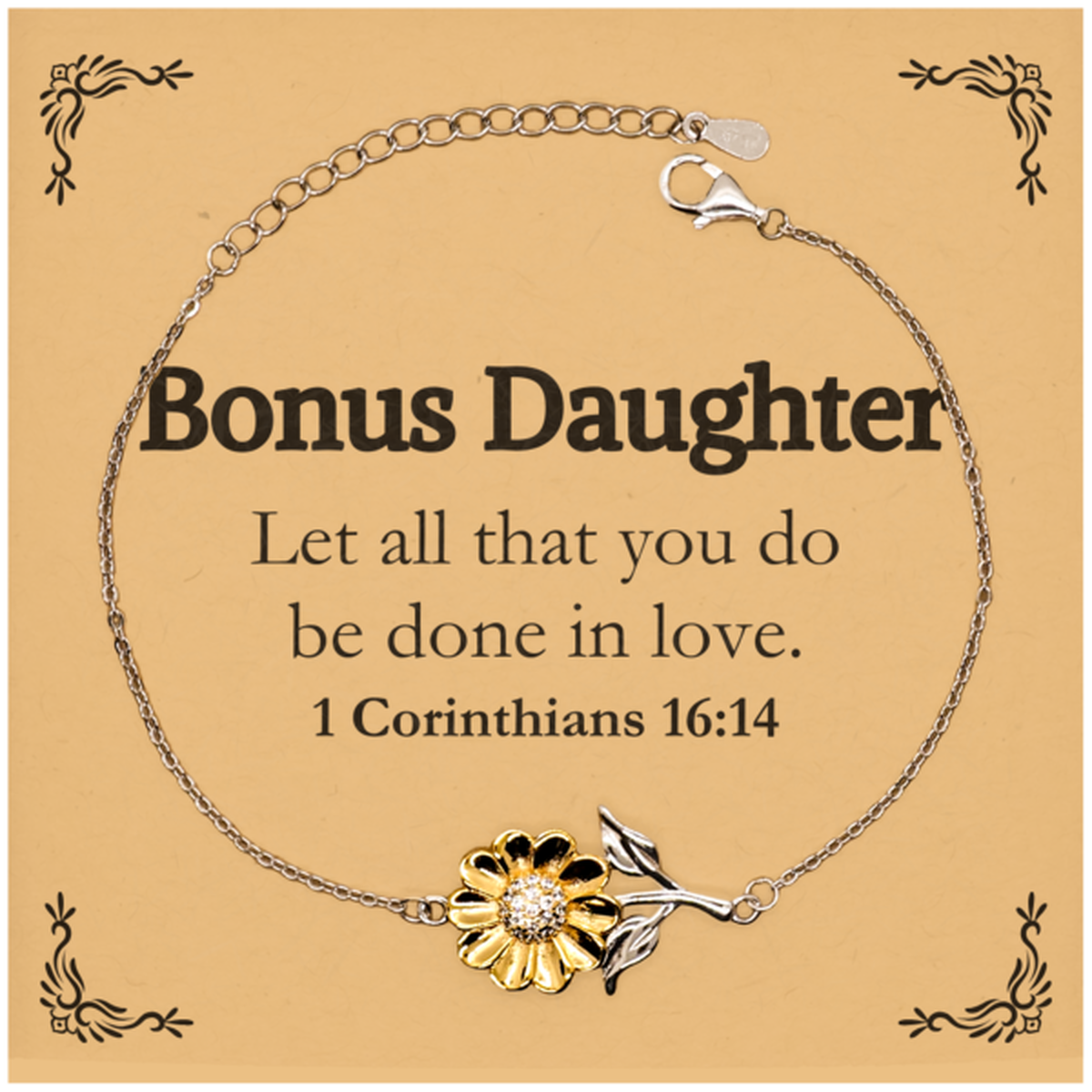 Christian Bonus Daughter Gifts, Let all that you do be done in love, Bible Verse Scripture Sunflower Bracelet, Baptism Confirmation Gifts for Bonus Daughter