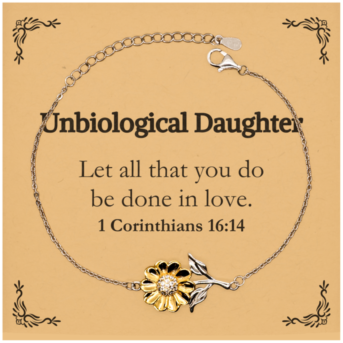 Christian Unbiological Daughter Gifts, Let all that you do be done in love, Bible Verse Scripture Sunflower Bracelet, Baptism Confirmation Gifts for Unbiological Daughter