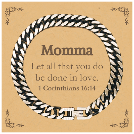 Christian Momma Gifts, Let all that you do be done in love, Bible Verse Scripture Cuban Link Chain Bracelet, Baptism Confirmation Gifts for Momma