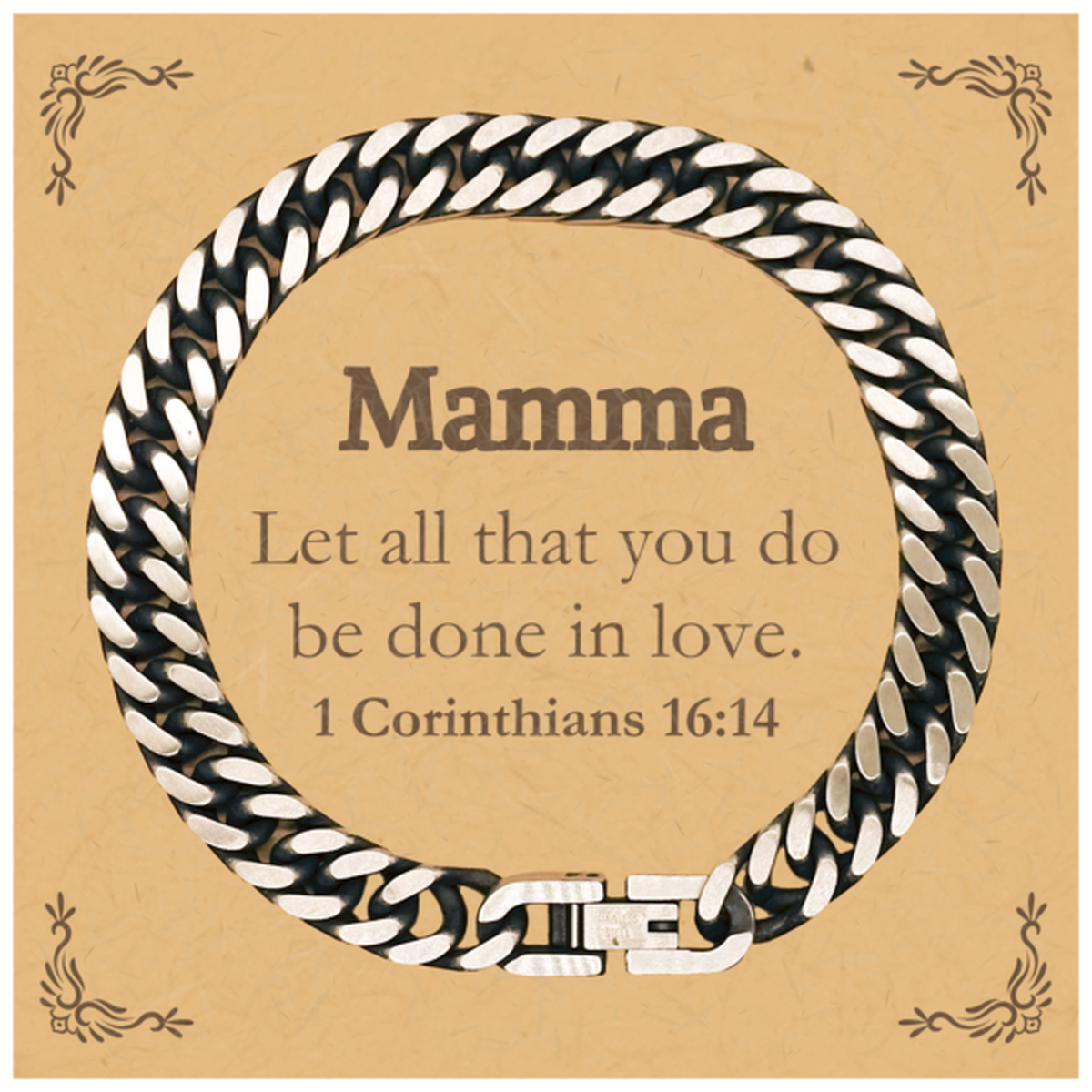 Christian Mamma Gifts, Let all that you do be done in love, Bible Verse Scripture Cuban Link Chain Bracelet, Baptism Confirmation Gifts for Mamma