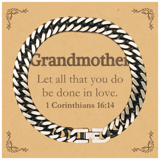 Christian Grandmother Gifts, Let all that you do be done in love, Bible Verse Scripture Cuban Link Chain Bracelet, Baptism Confirmation Gifts for Grandmother