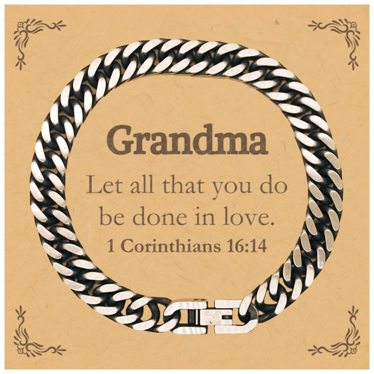 Christian Grandma Gifts, Let all that you do be done in love, Bible Verse Scripture Cuban Link Chain Bracelet, Baptism Confirmation Gifts for Grandma