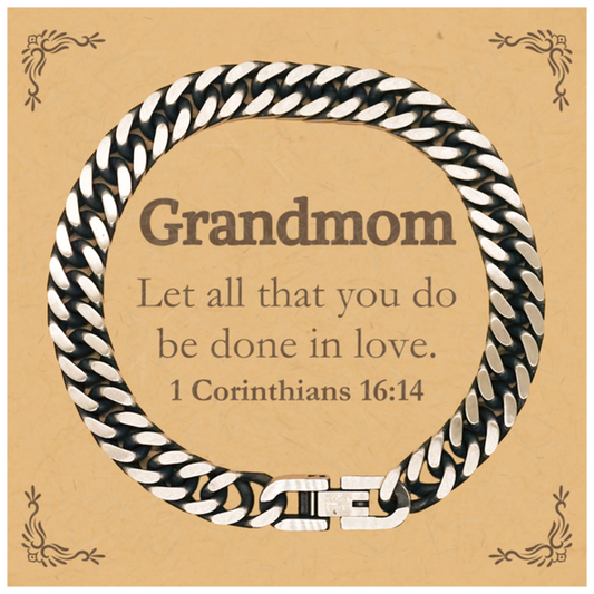 Christian Grandmom Gifts, Let all that you do be done in love, Bible Verse Scripture Cuban Link Chain Bracelet, Baptism Confirmation Gifts for Grandmom