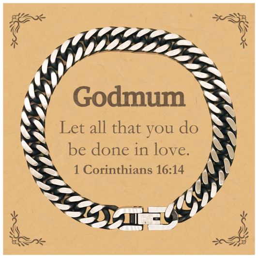 Christian Godmum Gifts, Let all that you do be done in love, Bible Verse Scripture Cuban Link Chain Bracelet, Baptism Confirmation Gifts for Godmum