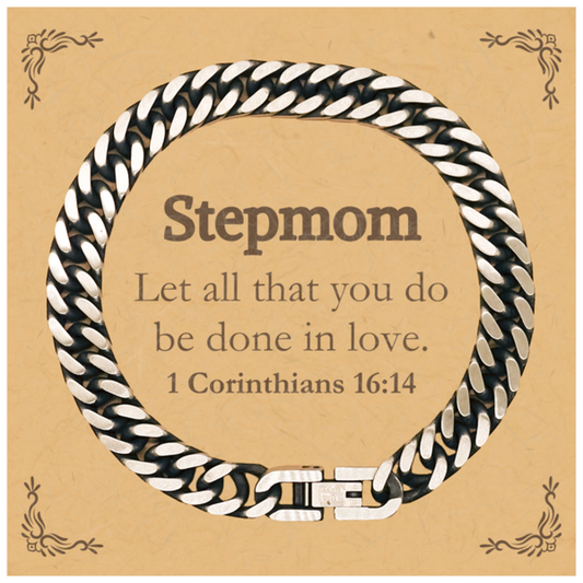 Christian Stepmom Gifts, Let all that you do be done in love, Bible Verse Scripture Cuban Link Chain Bracelet, Baptism Confirmation Gifts for Stepmom