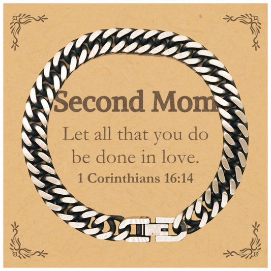 Christian Second Mom Gifts, Let all that you do be done in love, Bible Verse Scripture Cuban Link Chain Bracelet, Baptism Confirmation Gifts for Second Mom