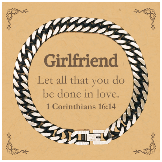 Christian Girlfriend Gifts, Let all that you do be done in love, Bible Verse Scripture Cuban Link Chain Bracelet, Baptism Confirmation Gifts for Girlfriend