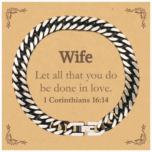 Christian Wife Gifts, Let all that you do be done in love, Bible Verse Scripture Cuban Link Chain Bracelet, Baptism Confirmation Gifts for Wife