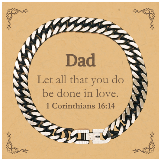 Christian Dad Gifts, Let all that you do be done in love, Bible Verse Scripture Cuban Link Chain Bracelet, Baptism Confirmation Gifts for Dad