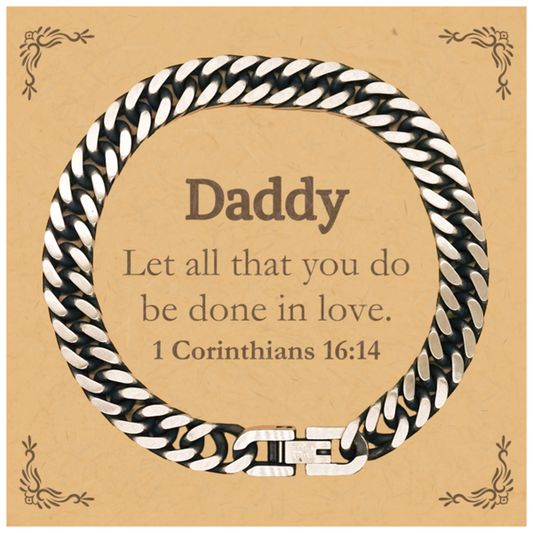 Christian Daddy Gifts, Let all that you do be done in love, Bible Verse Scripture Cuban Link Chain Bracelet, Baptism Confirmation Gifts for Daddy
