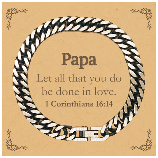 Christian Papa Gifts, Let all that you do be done in love, Bible Verse Scripture Cuban Link Chain Bracelet, Baptism Confirmation Gifts for Papa