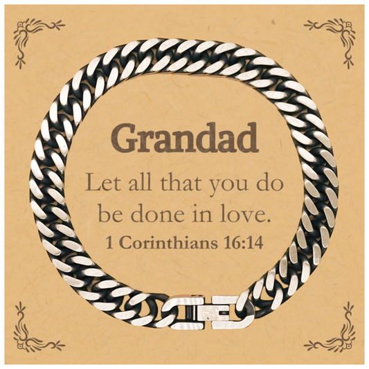 Christian Grandad Gifts, Let all that you do be done in love, Bible Verse Scripture Cuban Link Chain Bracelet, Baptism Confirmation Gifts for Grandad