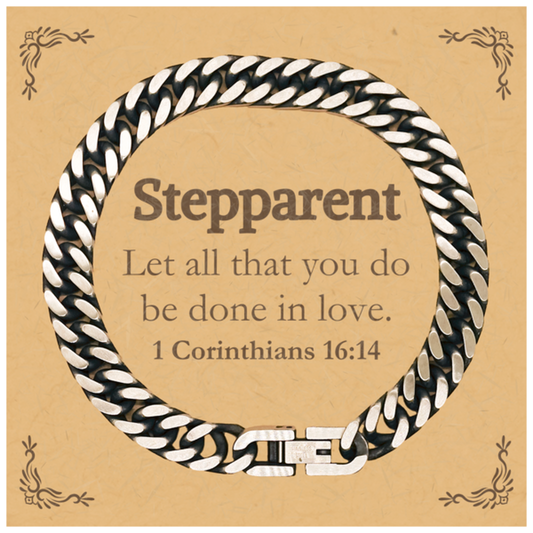 Christian Stepparent Gifts, Let all that you do be done in love, Bible Verse Scripture Cuban Link Chain Bracelet, Baptism Confirmation Gifts for Stepparent